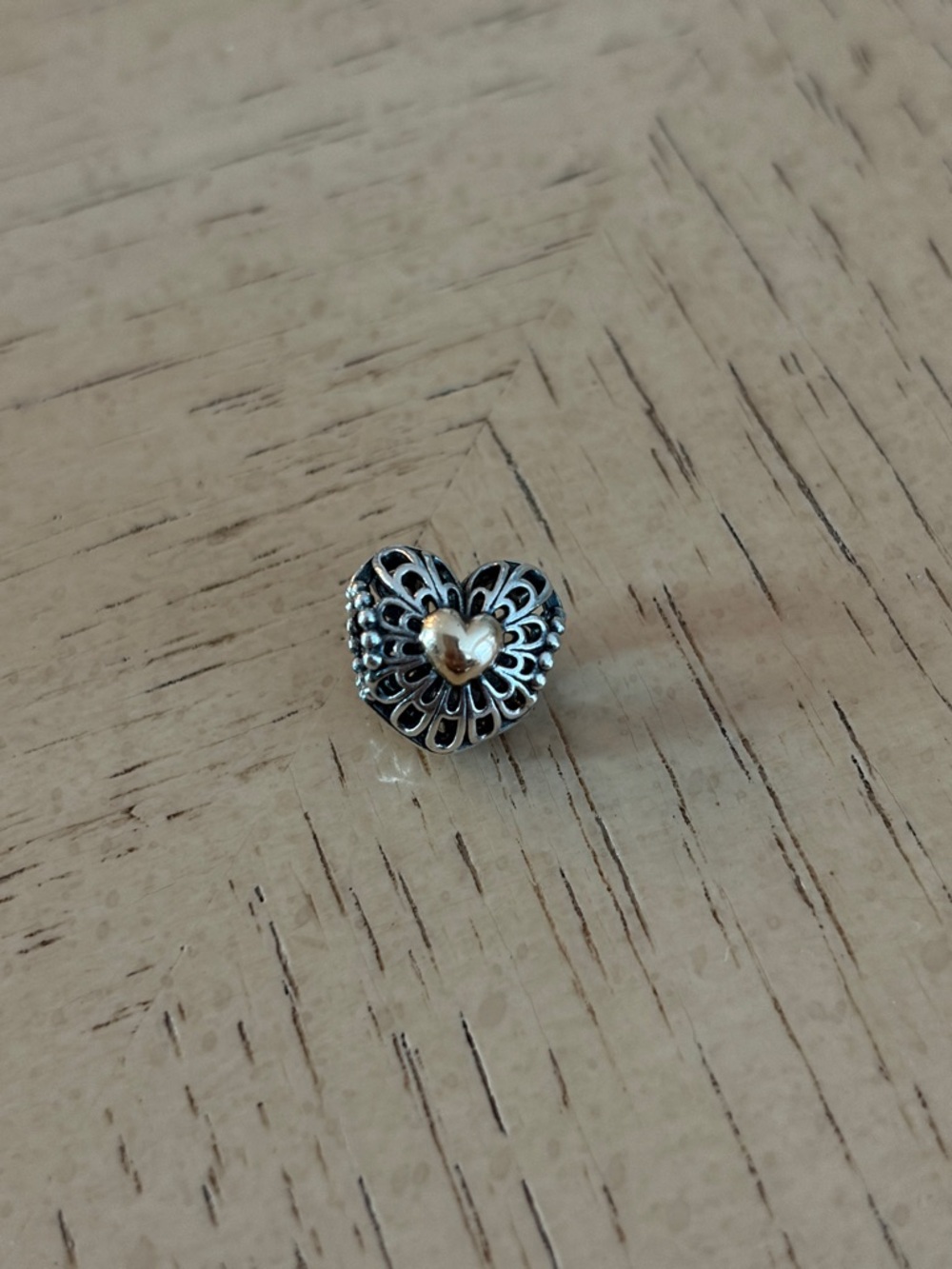Pandora Heart Filigree Charm with Gold Accent